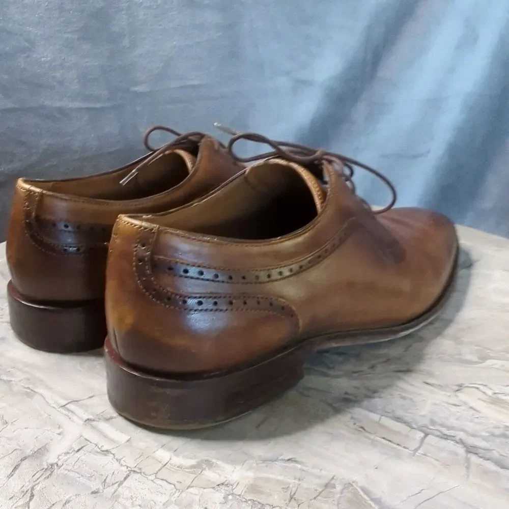Johnston Murphy Sheepskin Medallion Toe Oxford Brown Leather 15-1760 Sz 11 M‎